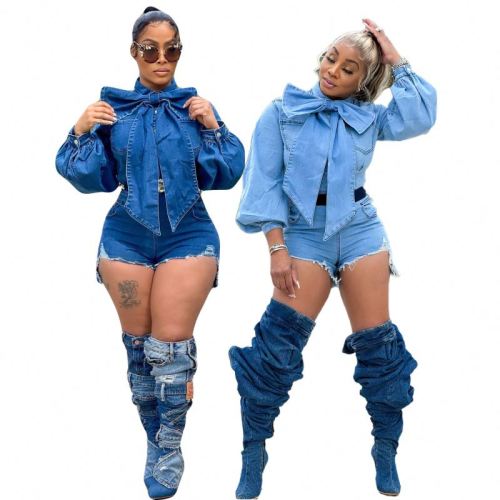 High Quality Jeans Jumpsuit Cotton Summer Women Clothing Lantern Sleeve Plus Size S-3XL One Piece Jumpsuit