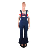Fashion Ladies Blue Denim Overalls Backless Casual Wide Leg Bell Bottom Long Playsuit Women Jeans Jumpsuits