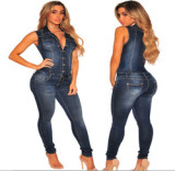 New European and American denim slim fit jumpsuit jeans wholesale