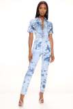 New European and American sexy and fashionable wash. tie. flower. and float denim jumpsuit
