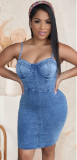 Summer Hot Sale Ladies Sexy Wrap Dresses Blue Jean Denim Dress for Women