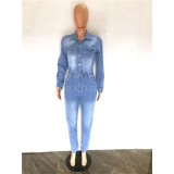 Ready To Ship S-3xl Long Sleeve One Piece Denim Jeans Jumpsuits Fashion Women Playsuits Bodysuits
