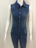 New European and American denim slim fit jumpsuit jeans wholesale