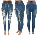new arrivals chic jeans mujer fashion ripped hollow out denim pencil pants women slim fit causal trousers