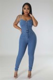 Dropship agent 2023 fall clothes sexy one piece backless lace up denim jeans women jumpsuit