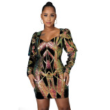 Europe and America Cross border Dress New V-neck Dress Wrapped Hip Invisible Zipper Nightclub Party Sequin Sexy Dress