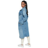 New Arrival Fashion Cotton Long Denim Jacket Cardigan Jeans Coat Women Loose Long Sleeve Denim Coat