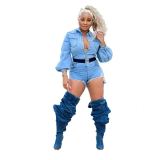 High Quality Jeans Jumpsuit Cotton Summer Women Clothing Lantern Sleeve Plus Size S-3XL One Piece Jumpsuit