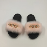 European and American New Summer Imitation Fox Hair Soft Toe Slippers for Home Beach Couples with Fur and Fur Slippers for Women