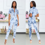 New European and American sexy and fashionable wash. tie. flower. and float denim jumpsuit