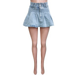 High Quality Trendy Denim Pleated Mini Skirt Fashion High Waist Sexy Club Pleated Package Hip Jean Skirt For Women