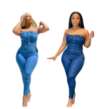 European and American casual fashion tube top women's fitting denim jumpsuit