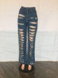 3XL Distressed Women Broken Hole Jeans High Street Hip Hop High Waist Micro Flare Loose Trousers Washed Ripped Jeans Pants