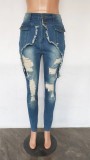 new arrivals chic jeans mujer fashion ripped hollow out denim pencil pants women slim fit causal trousers