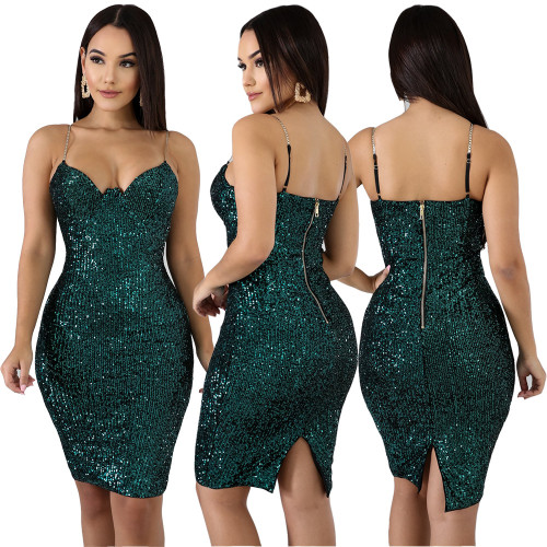 Sexy Deep V Neck String Backless Zipper Split Mermaid Wedding Party Mini Bodycon Green Dress Women In Casual Dresses