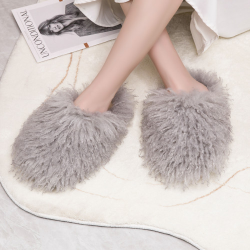 New woolen cotton mop home imitation wool plush thickened anti slip sole woolen mop women's autumn and winter fashion slippers