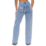 Cross border Amazon European and American Fashion New Versatile Slim Fit, Sexy, Slim Stretch, Perforated, Micro Horn Jeans