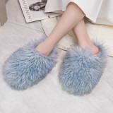 New woolen cotton mop home imitation wool plush thickened anti slip sole woolen mop women's autumn and winter fashion slippers