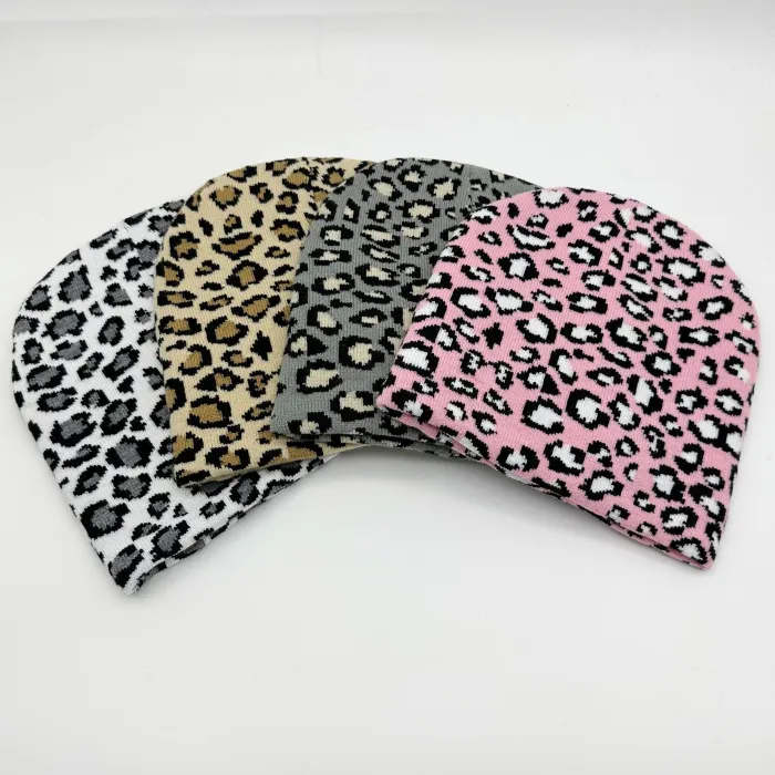Unsex Adult Winter Hats Leopard Print Cuffed Beanie Thick Knitted Soft Warm Slouchy Skull Ski Cap