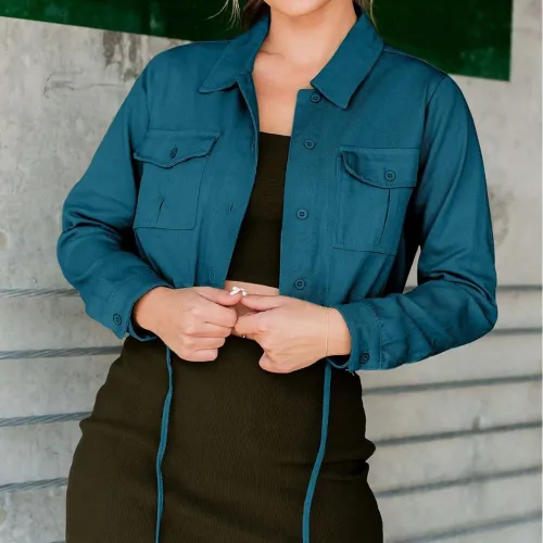 Denim Shirt Women's Cross border Autumn New Fashion Casual Versatile Double Pocket Loose Shirt 32138