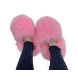 Cross border European and American new real raccoon fur slippers for women to stay at home in autumn and winter, plush and warm, real fur grass anti slip