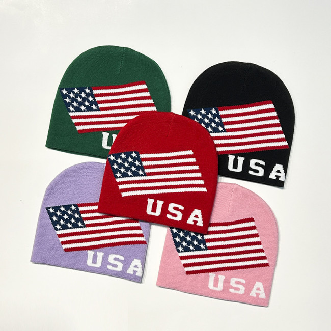 Custom label event gift jacquard American flag unisex acrylic USA flag beanies