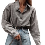Cross border European and American foreign trade autumn and winter versatile lapel casual fashion street style denim shirt for women