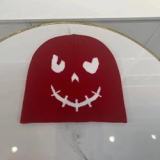 Wholesale Customized Jacquard Logo Creative Funny Expression Cute Acrylic Cuffless Beanie Knitted Skull hat