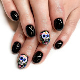 European and American Nail Wearing Halloween Series Nail Wearing Cartoon Skeleton Head Nail Patch Flower False Nail Patch