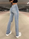 Cross border European and American Spring/Summer New Urban Leisure Washed Hole Straight-tube Jeans