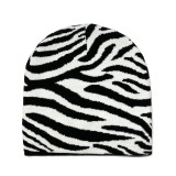Cross border autumn and winter fashion item black and white zebra patterned wool hat trend street hip-hop knitted hat men and women's ski hat
