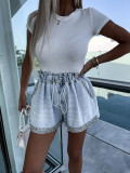 New summer  Y2K fashion leisure heavy industry rhinestone elastic waist shorts for women
