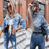 Autumn fashion casual denim jacket Y2K loose heavy industry nail jacket top