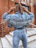 ecoparty  Fall Fashion Ladies Denim Short Jacket With Rhinestone Fringe Loose Jacket Top