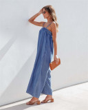 Summer baggy high-waisted fashion halter rompers Women's slim wide-leg denim rompers