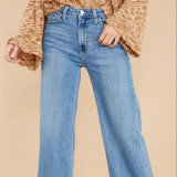 New arrival street trend wash loose denim wide leg pants high waist straight jeans for women