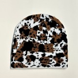 wholesale streetwear zebra jacquard warm Y2K cow chapeau distressed toque knit cuffless skull femme outdoor camo beanies hat