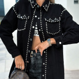 New arrival hot selling vintage casual street style rivet loose denim black jacket for women