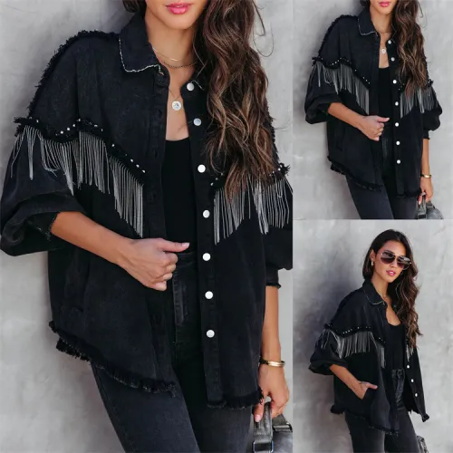 Autumn female vintage jacket riveted street fashion single breasted denim jacket coat trendy jean tops for women