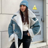Maillard style warm autumn and winter lamb wool jacket jacket for women's lapel panel long sleeve zipper short top