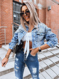 Autumn fashion casual denim jacket Y2K loose heavy industry nail jacket top