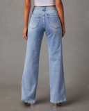 European and American style cross-border Amazon new fashion loose stitching wide leg women's jeans women 32149