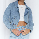 Fashionable new street style ladies jean jacket with polo neck wholesale and professional design