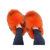 Cross border European and American new real raccoon fur slippers for women to stay at home in autumn and winter, plush and warm, real fur grass anti slip