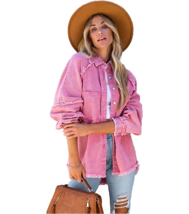 Fashion Loose Turn-down Collar Denim Jacket Coat  Women Casual Denim Jacket Long Sleeve Tassel Solid washed Tops A1889