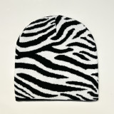Cross border autumn and winter fashion item black and white zebra patterned wool hat trend street hip-hop knitted hat men and women's ski hat