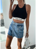 new fresh sweet fashionable casual solid color mid-waist denim shorts for women