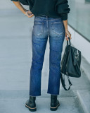 Wholesale Women's Hole Breaking Jeans Slim High Waist Pipe Pants Straight Trousers