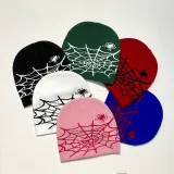 Wholesale Unisex Wool Skully Beanie Spider Web Hat All Over Logo Warm Cap Jacquard Knitted  Cuffless Beanie