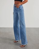 Avinie Women Clothing Winter High Quality Fashion Baggy High Waist Jeans Blue Washed Wide Leg Jeans
